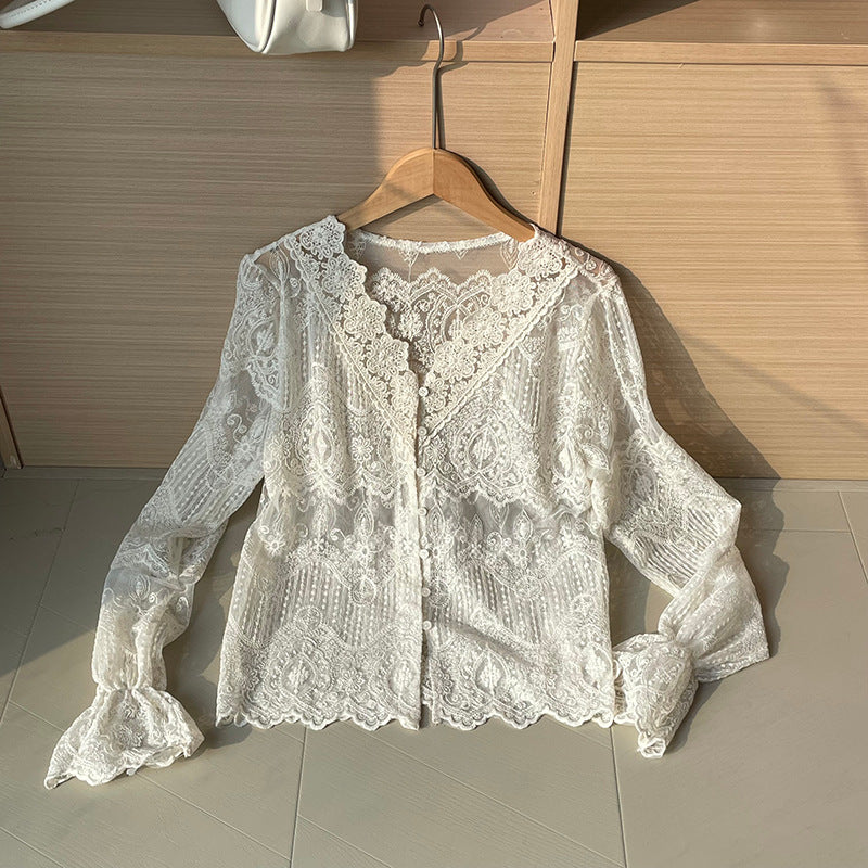 【cim2672】實拍早春高級刺繡蕾絲襯衫250213