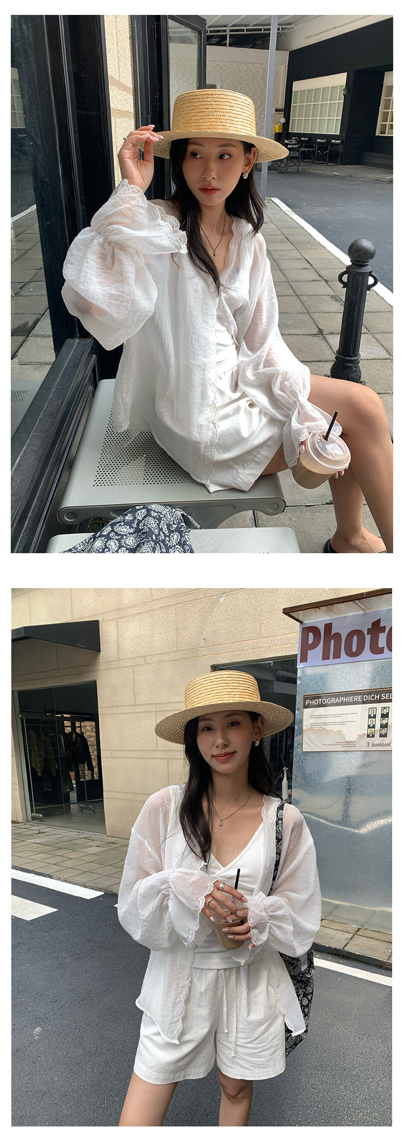 【H5261】實拍夏季韓系純白防曬長袖 寬鬆棉麻罩衫250513