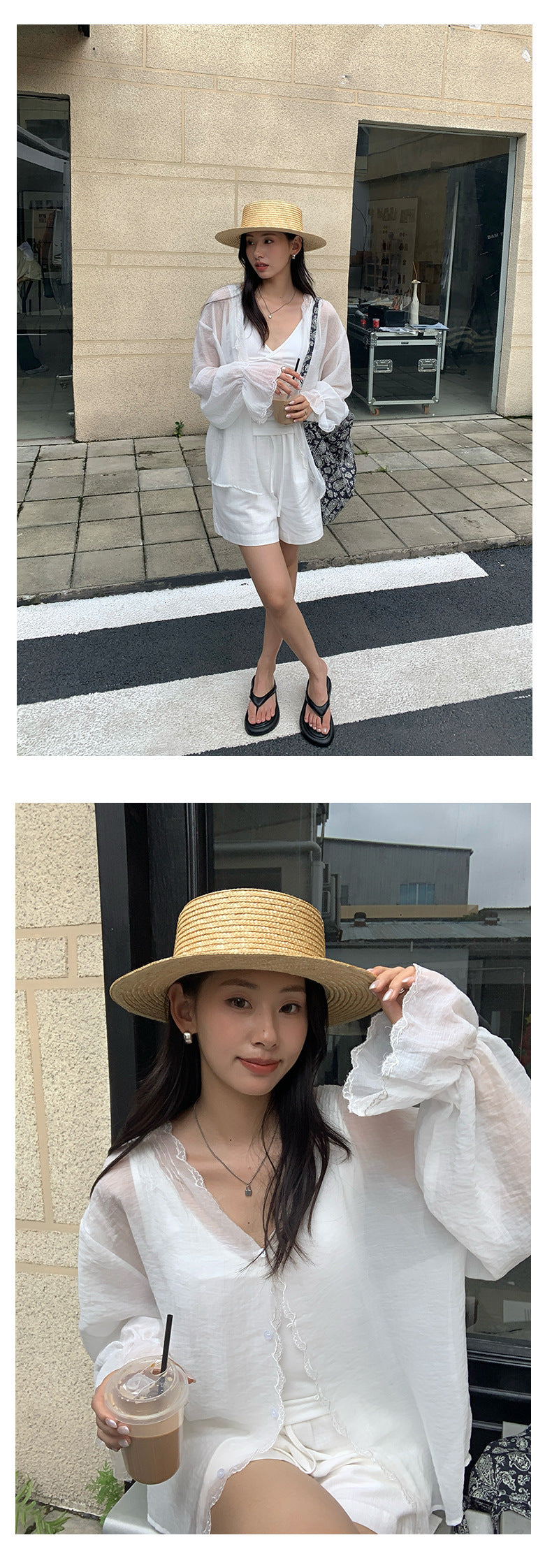 【H5261】實拍夏季韓系純白防曬長袖 寬鬆棉麻罩衫250513