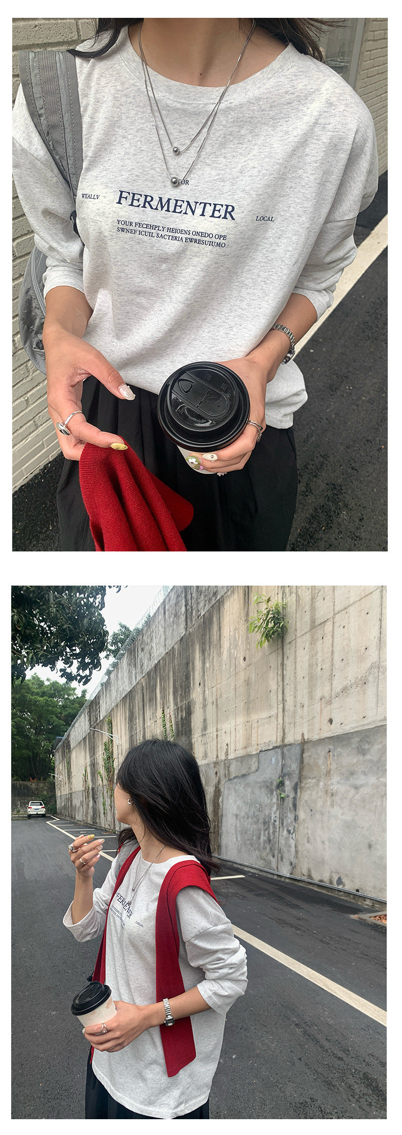 【H5105】實拍春夏清新圓領印花舒適長袖T恤250310