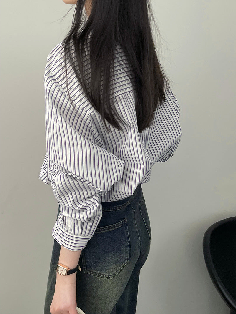 【cim2363】實拍早春寬鬆質感條紋襯衫cim25早春