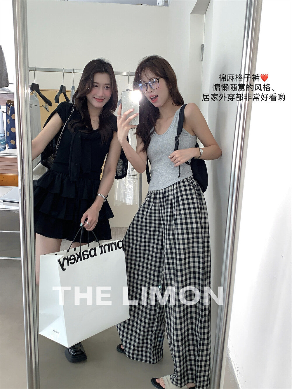 【L8750】實拍檸檬家 夏季格紋棉麻闊腿褲|有口袋寬版鬆緊褲頭250519