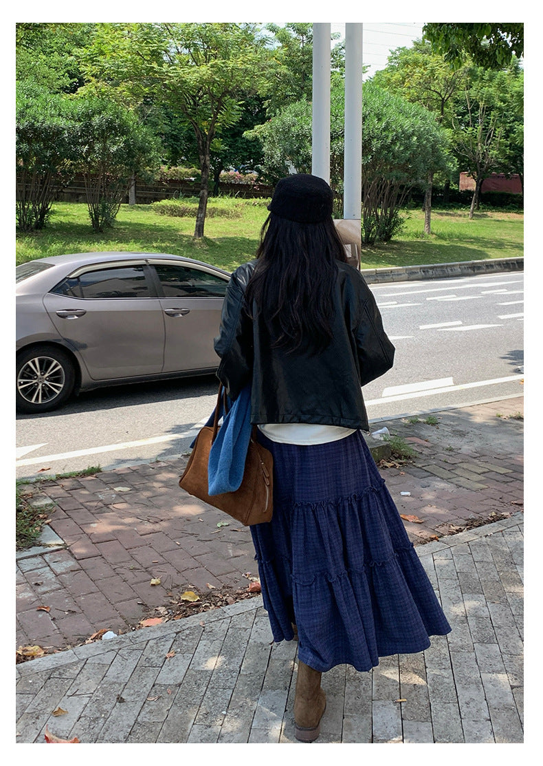 【H5444】實拍鬆緊腰垂感小荷葉蛋糕裙250923