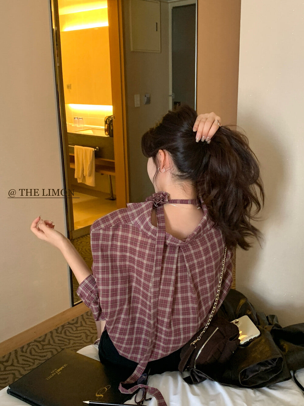 【L9113】實拍檸檬家早秋法式時髦復古格紋長袖襯衫+胸花可拆250901