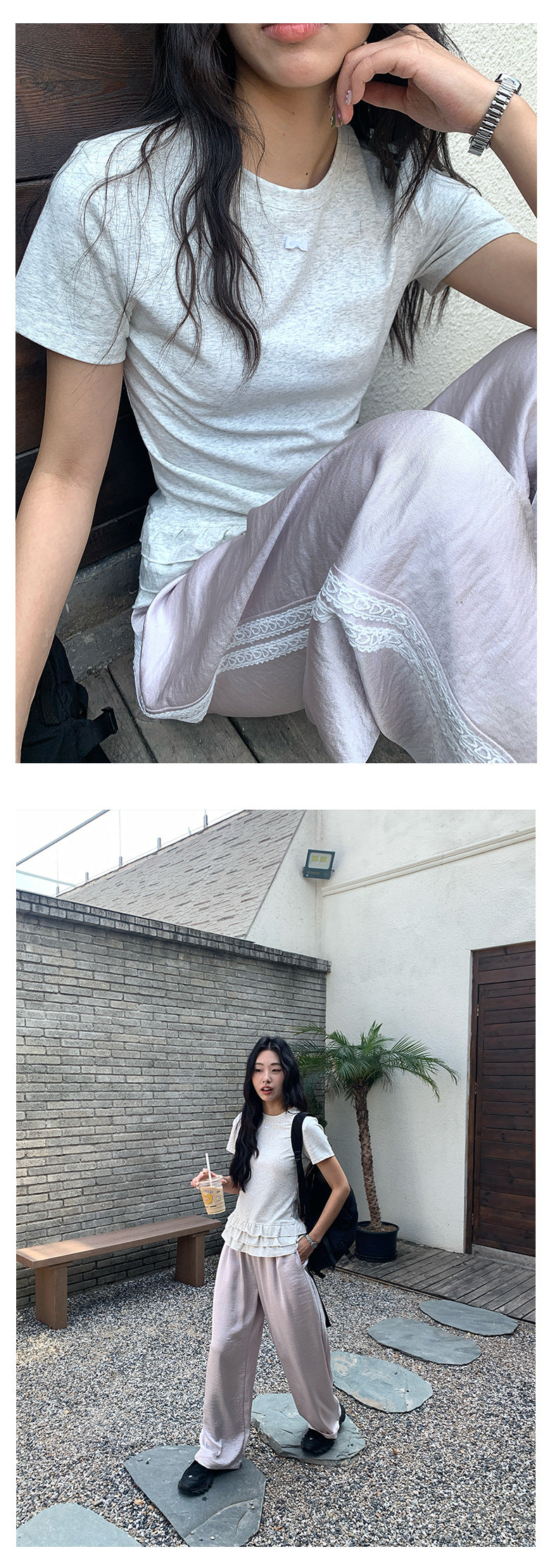 【H5087】實拍法式芭蕾運動款寬鬆顯瘦闊腿褲250303