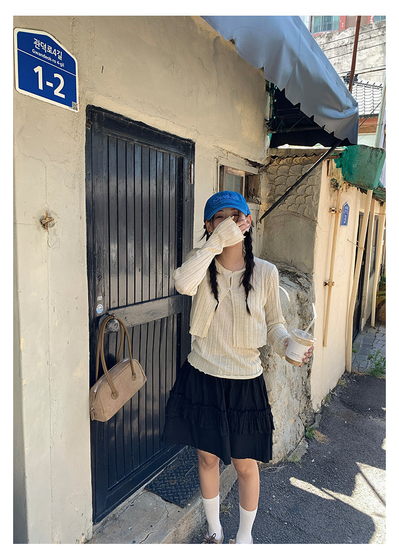 【H5378】實拍韓版甜美芭蕾風蛋糕A字裙250902