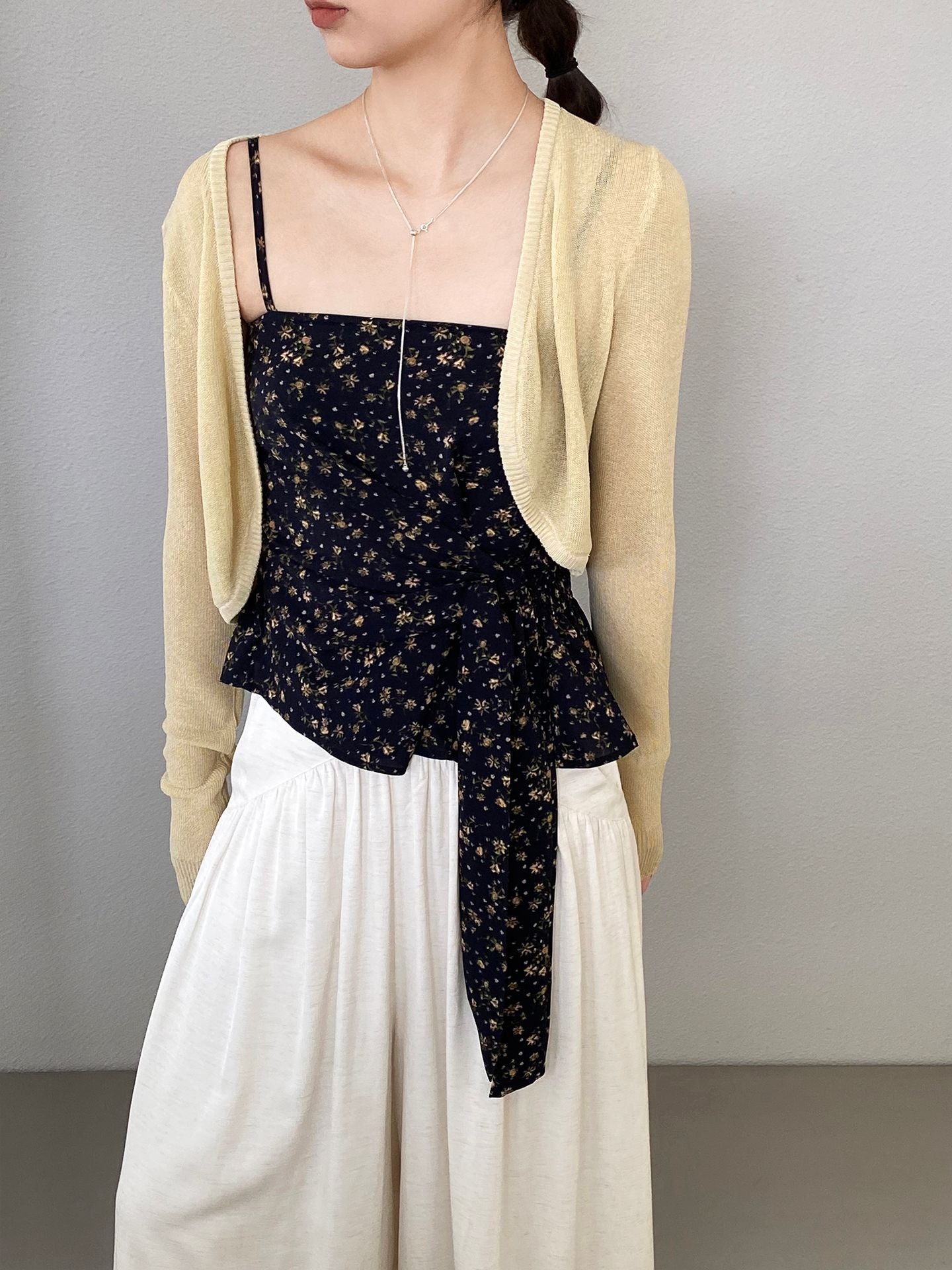 【cimzY762】實拍軟軟香香純慾風🎀碎花細肩帶上衣+長袖針織小外套兩件套260409