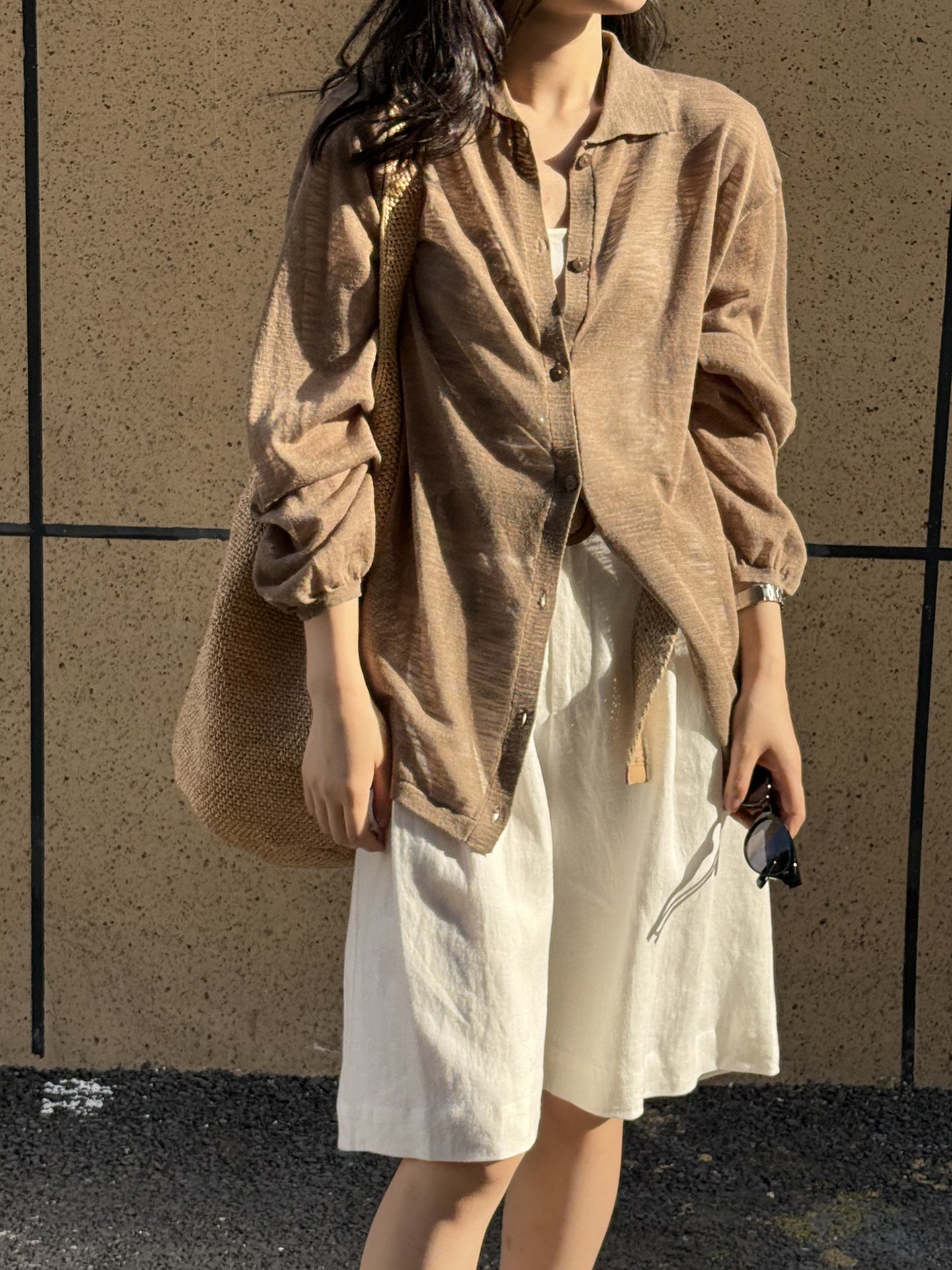 【Y9803】 夏季法式簡約純亞麻五分褲(有內裡,含腰帶)250529
