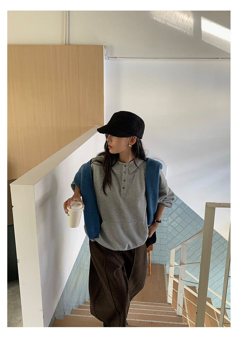 【H5451】實拍小高領慵懶連帽長袖衞衣250923