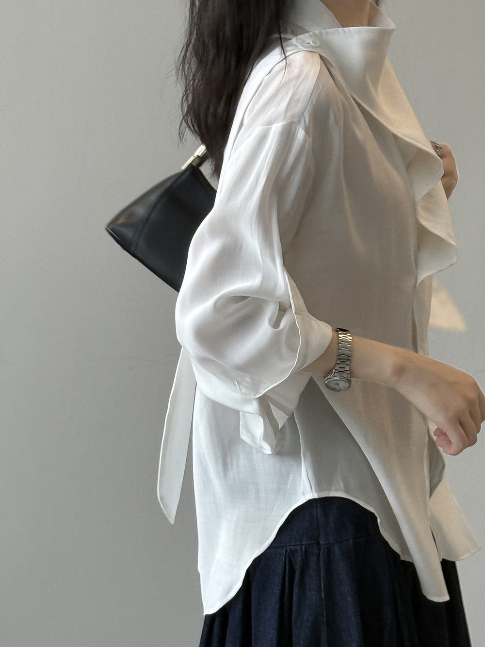 【Y82578】實拍初秋法式輕奢氣質斜門襟襯衫(30%天絲)250822