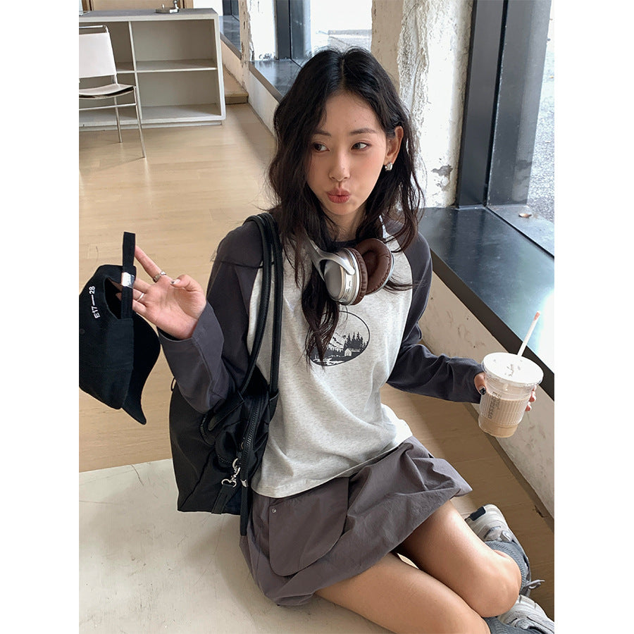 【H5419】實拍韓系美少女工裝褶皺高腰花苞裙250909