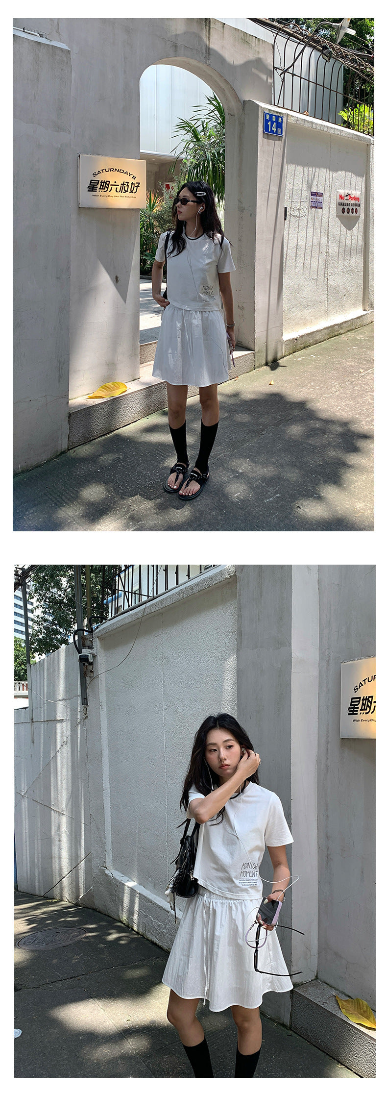 【H5374】實拍夏季清新簡約高腰裙(內含安全褲)250715