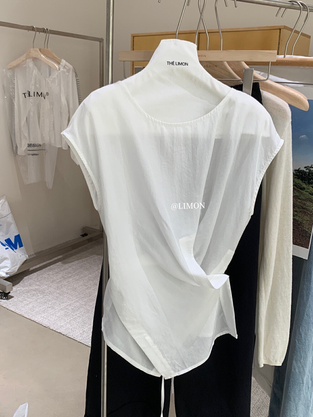 【L8689】實拍檸檬夏季簡約交叉後繫帶襯衫上衣250421