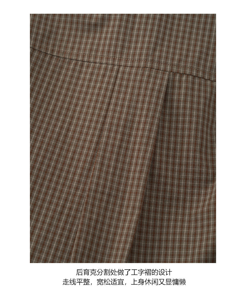 【H5426】實拍帥氣領帶咖啡格氣質長袖襯衫250916