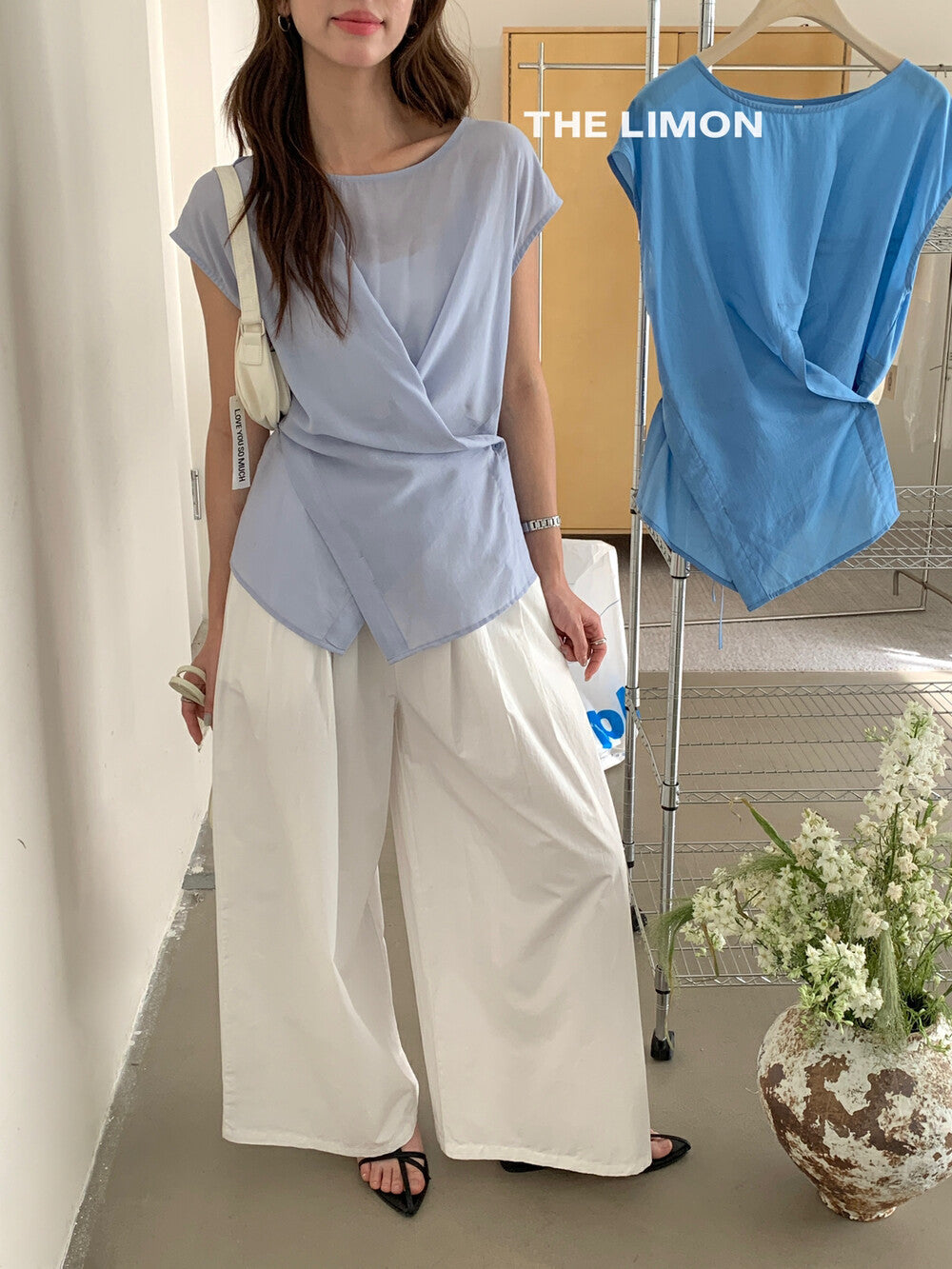 【L8689】實拍檸檬夏季簡約交叉後繫帶襯衫上衣250421