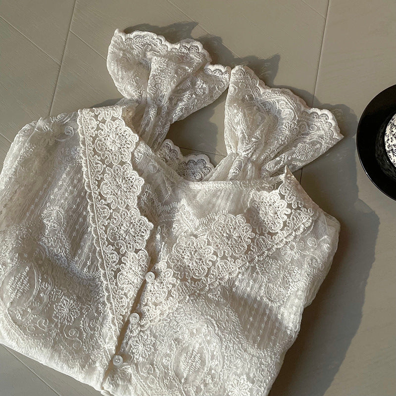 【cim2672】實拍早春高級刺繡蕾絲襯衫250213