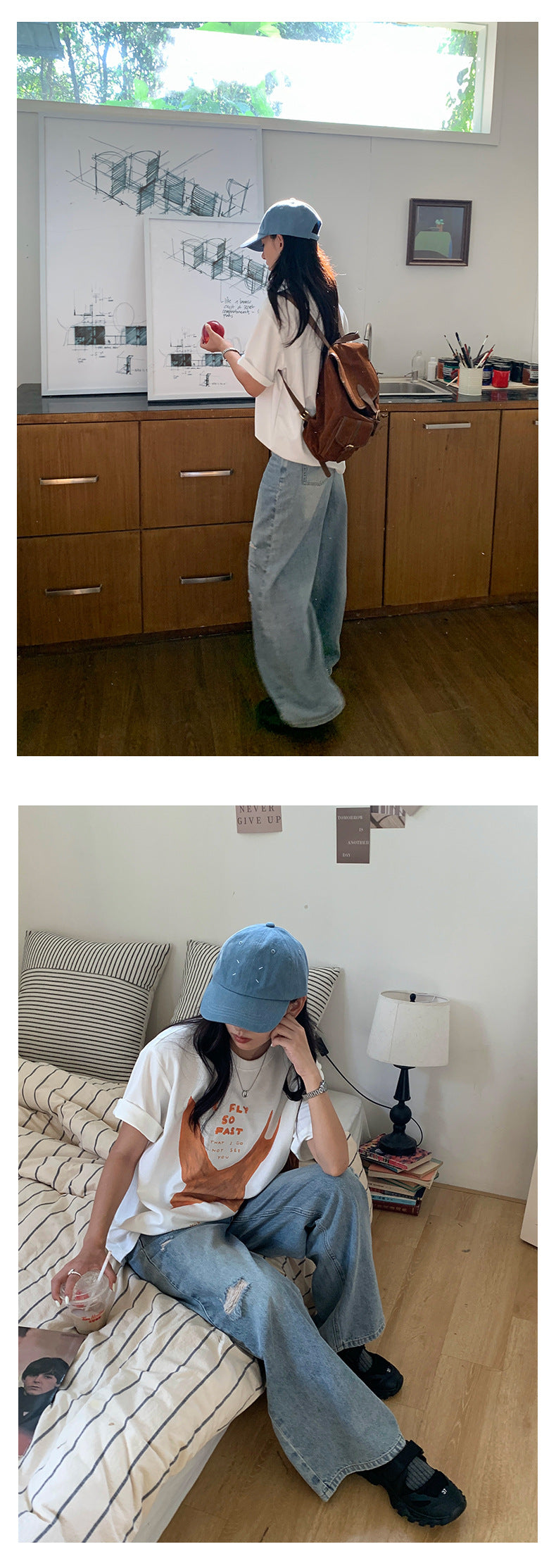 【H5344】實拍S~XL夏日復古洗舊寬鬆牛仔褲250624