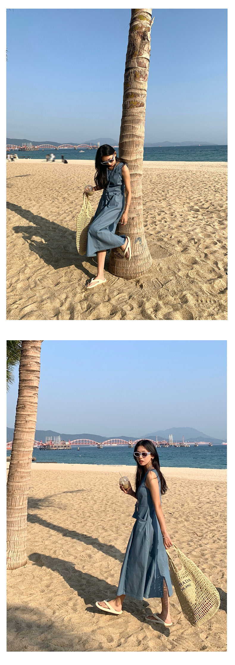 【H5160】實拍夏天優雅簡約口袋長洋裝+同步料小袋250331