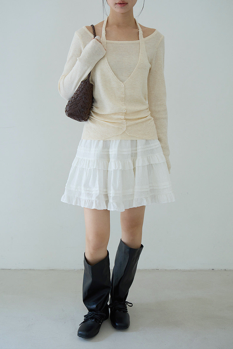 【LD9228】實拍夏日初戀純慾感🤍質感提花高腰顯瘦白色蛋糕短裙260317