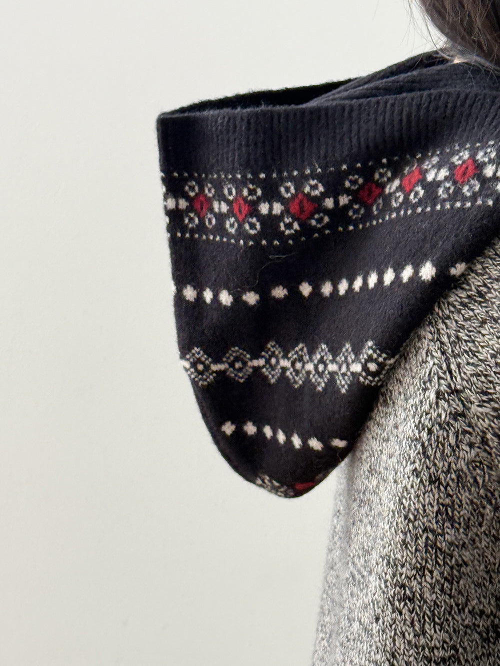 【YW571】實拍冬季復古可愛費爾島提花一体連帽針織圍巾251113