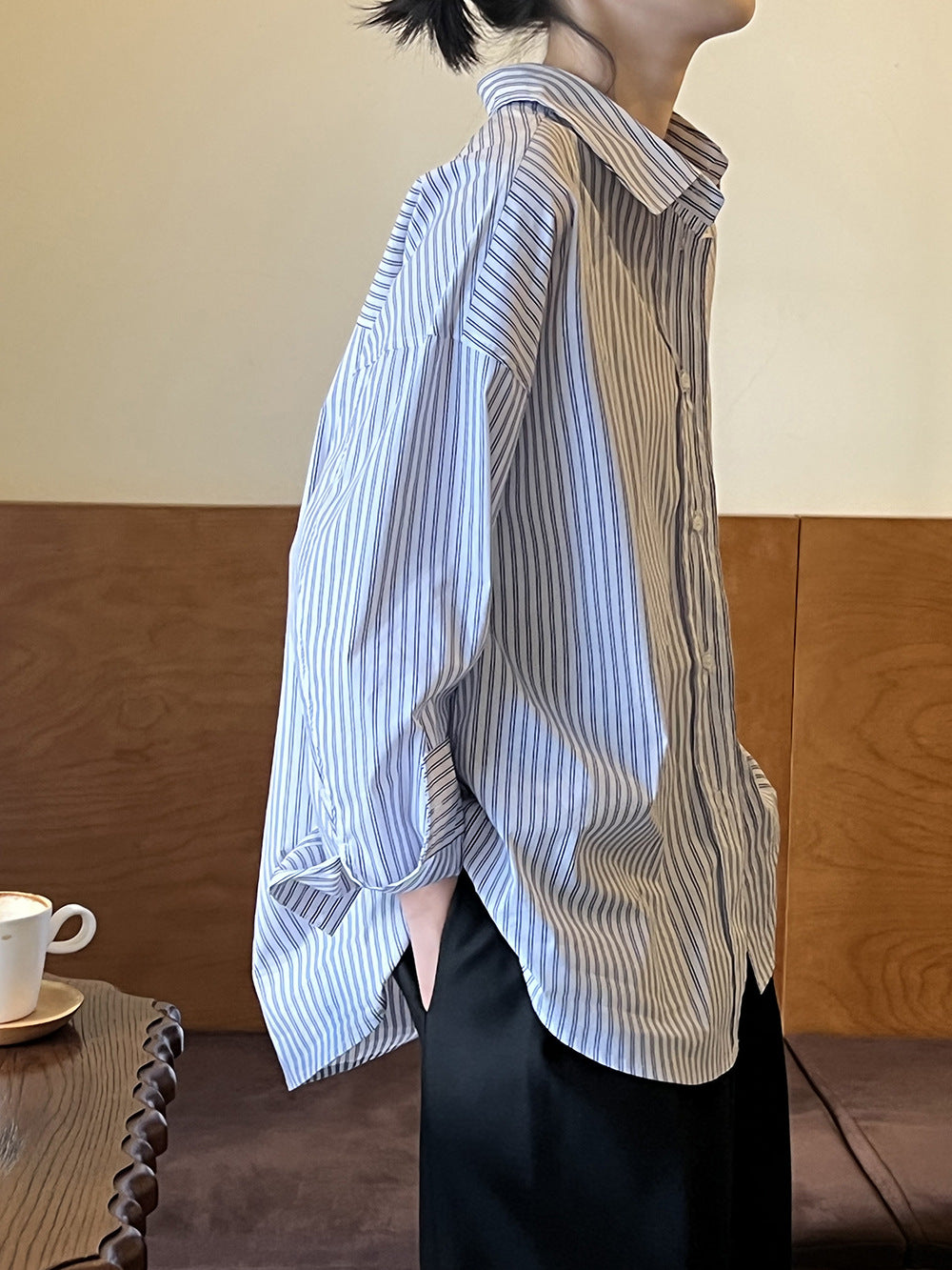 【Y3188】實拍早春法式復古條紋襯衫YY25早春