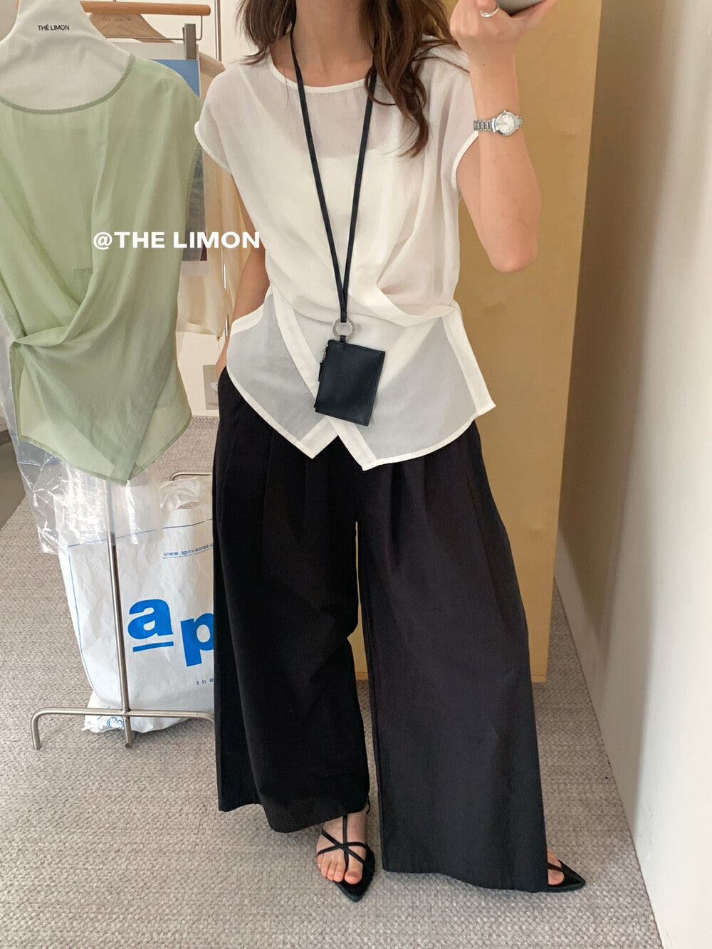 【L8689】實拍檸檬夏季簡約交叉後繫帶襯衫上衣250421