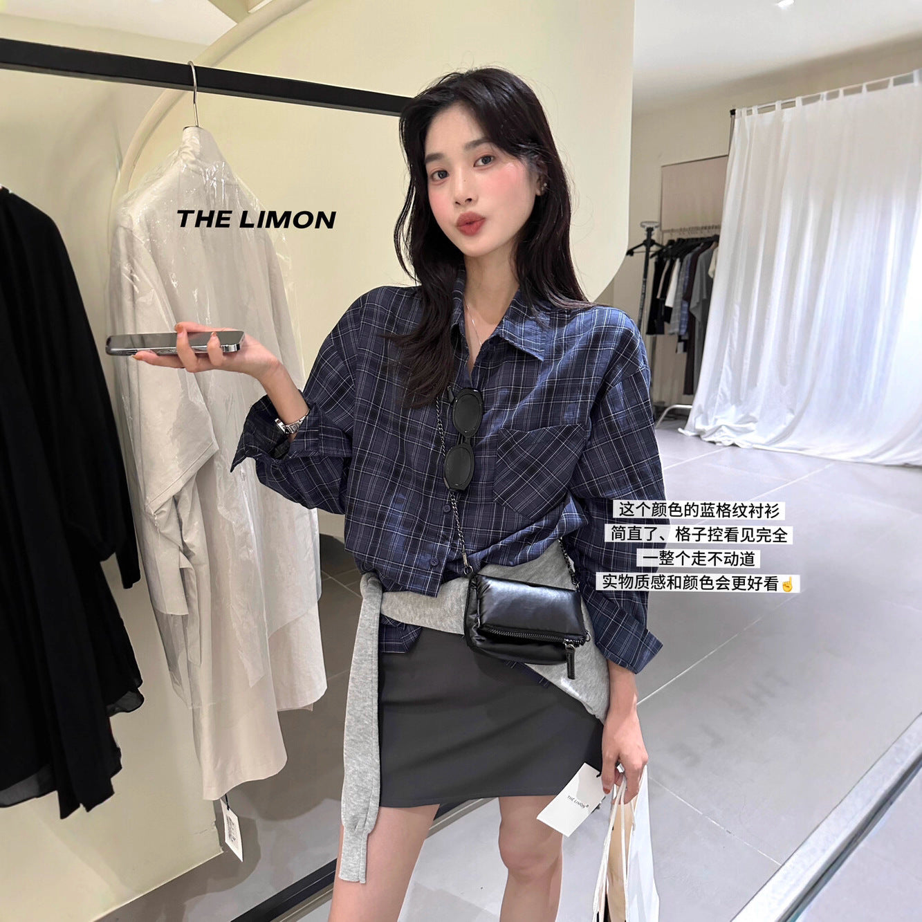 【L9189】實拍檸檬家時髦復古慵懶格紋長袖襯衫250901