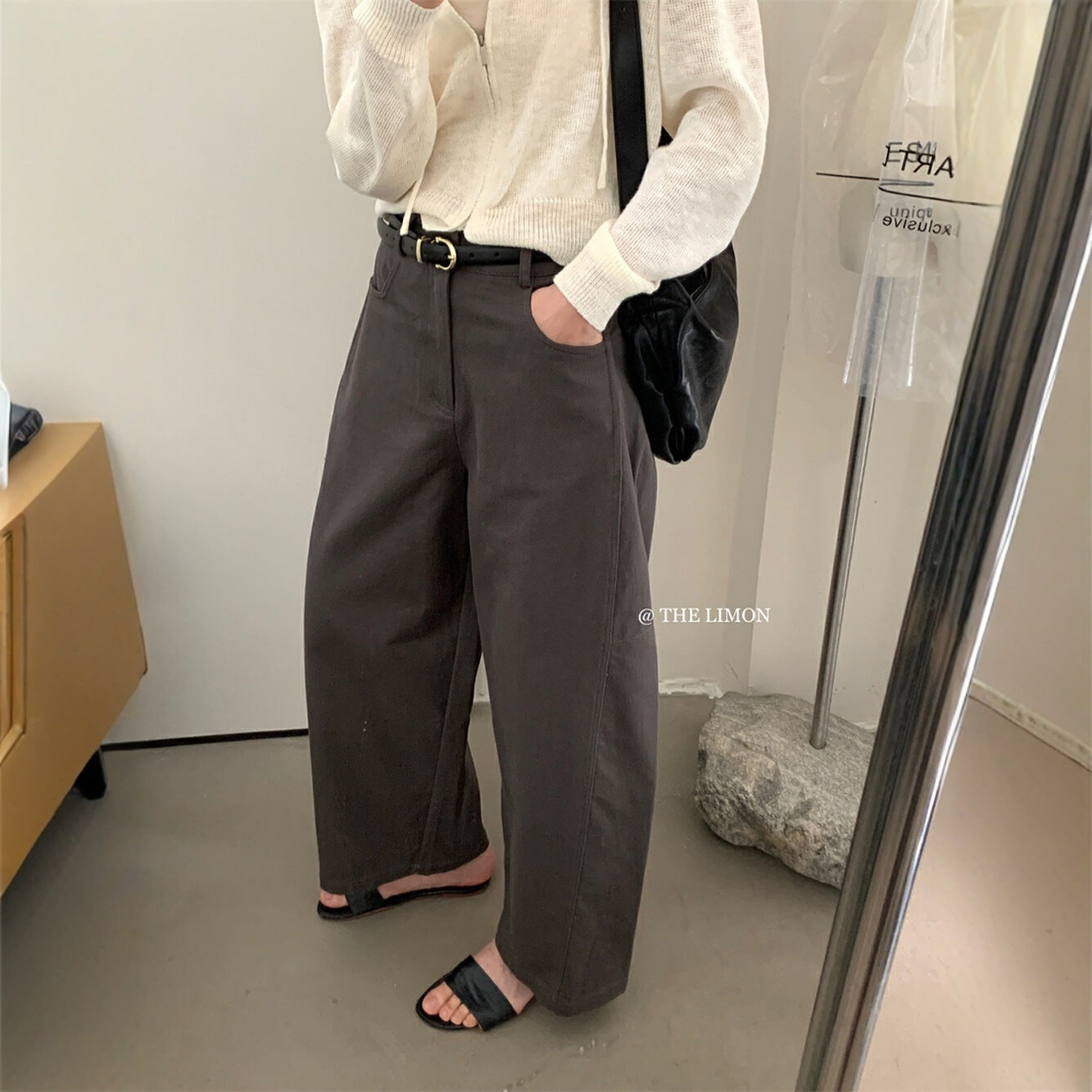 【L8200】實拍檸檬寬鬆顯瘦九分闊腿彎刀褲250414