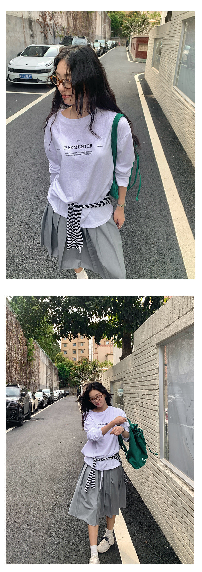 【H5105】實拍春夏清新圓領印花舒適長袖T恤250310