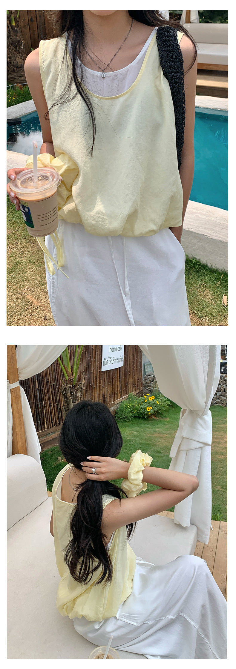 【H5242】實拍韓國夏季假兩件天絲下擺花苞襯衫+花圈250506