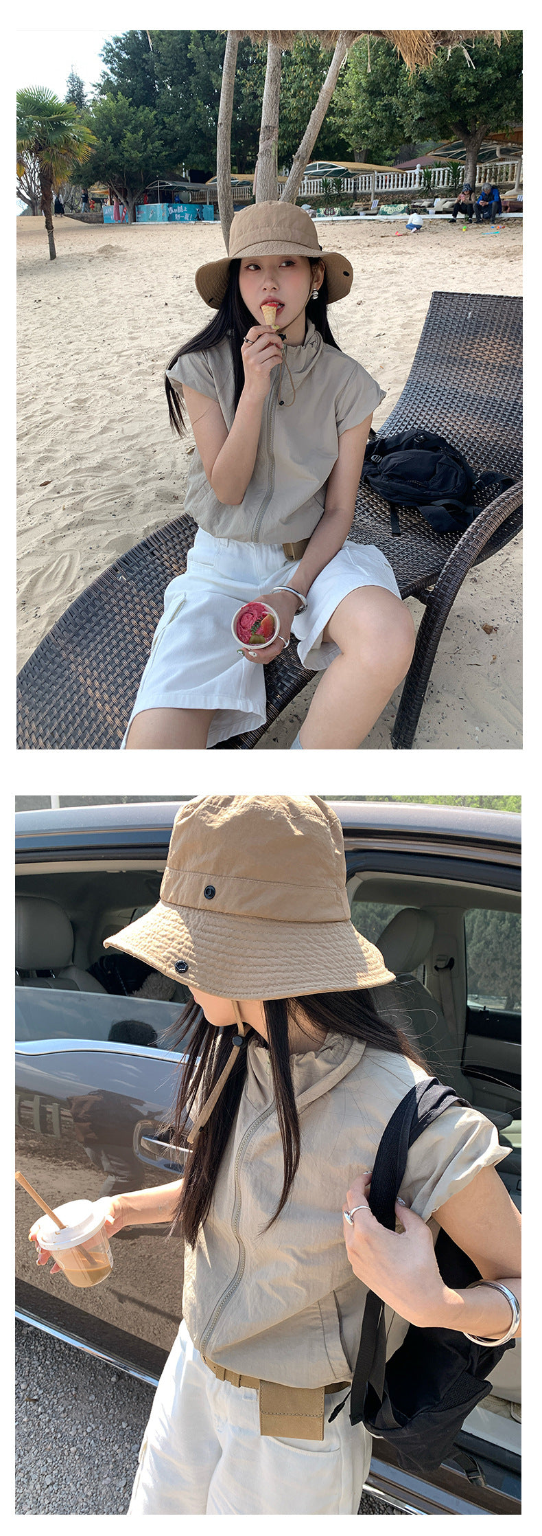 【H5136】實拍夏季工裝率性立領雙頭拉鍊外套上衣250324