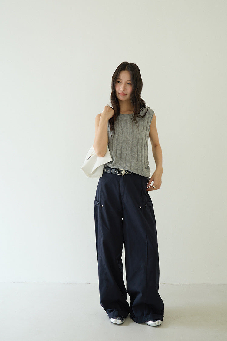 【L3121】實拍美式工裝闊腿休閒褲+朋克風腰帶250825