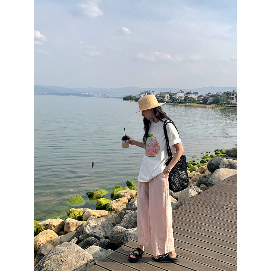 【H5196】實拍夏天超舒服的棉麻褶皺寬鬆闊腿褲250415