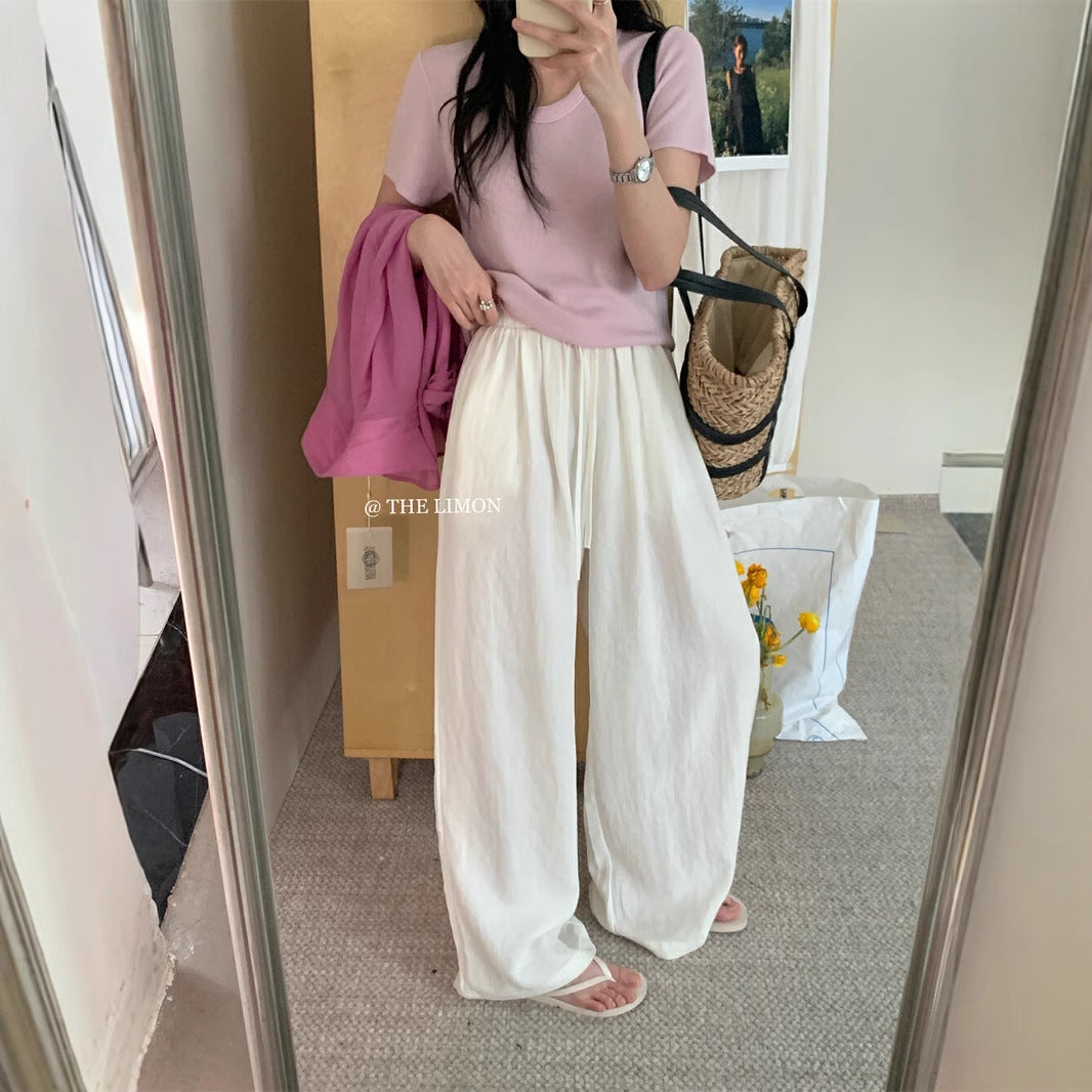 【L8327】實拍夏季亞麻垂感直筒高腰長褲250505