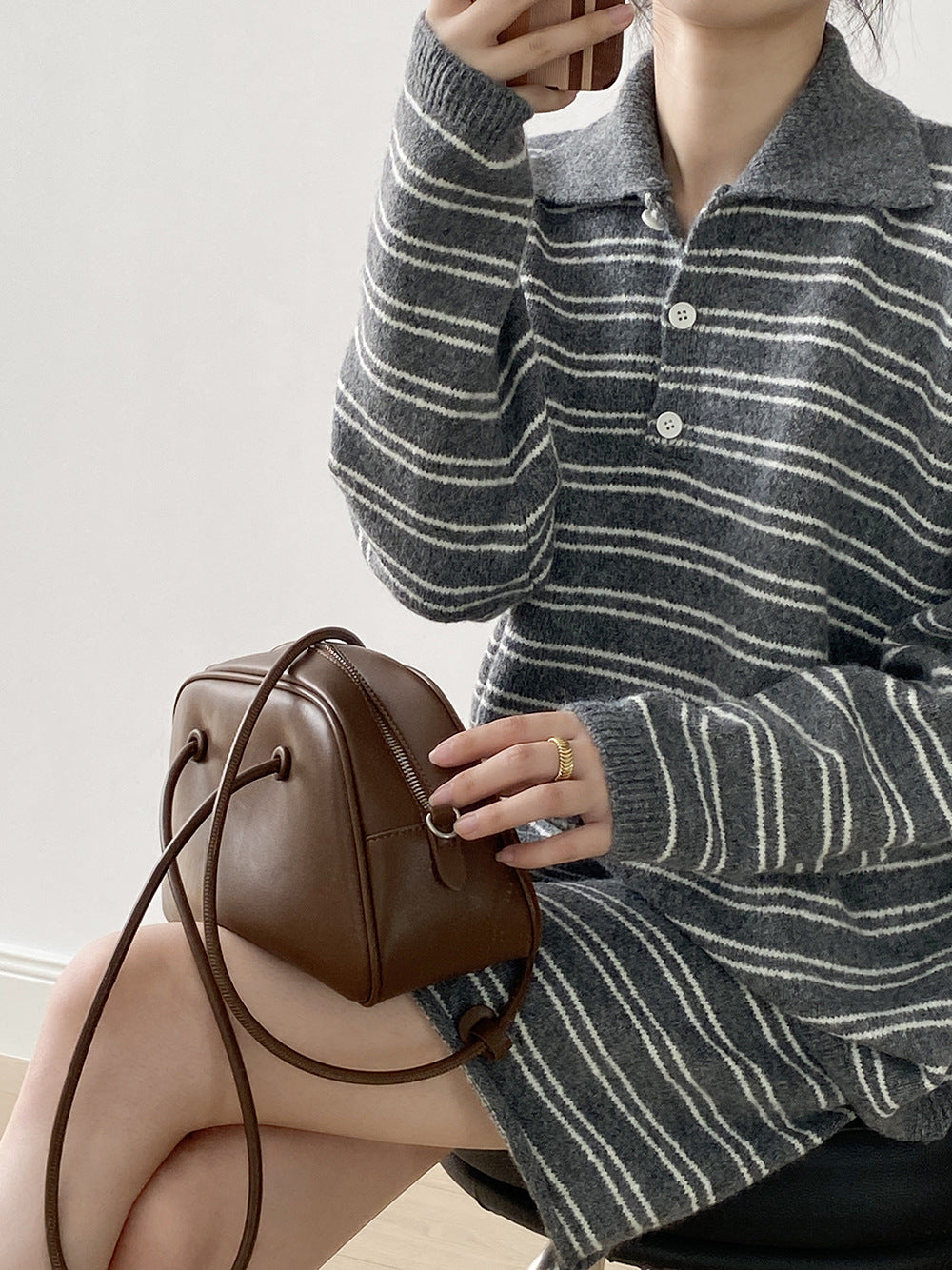 【YP6619】實拍復古條紋毛衣+針織短裙(含羊毛6%) 套裝251023