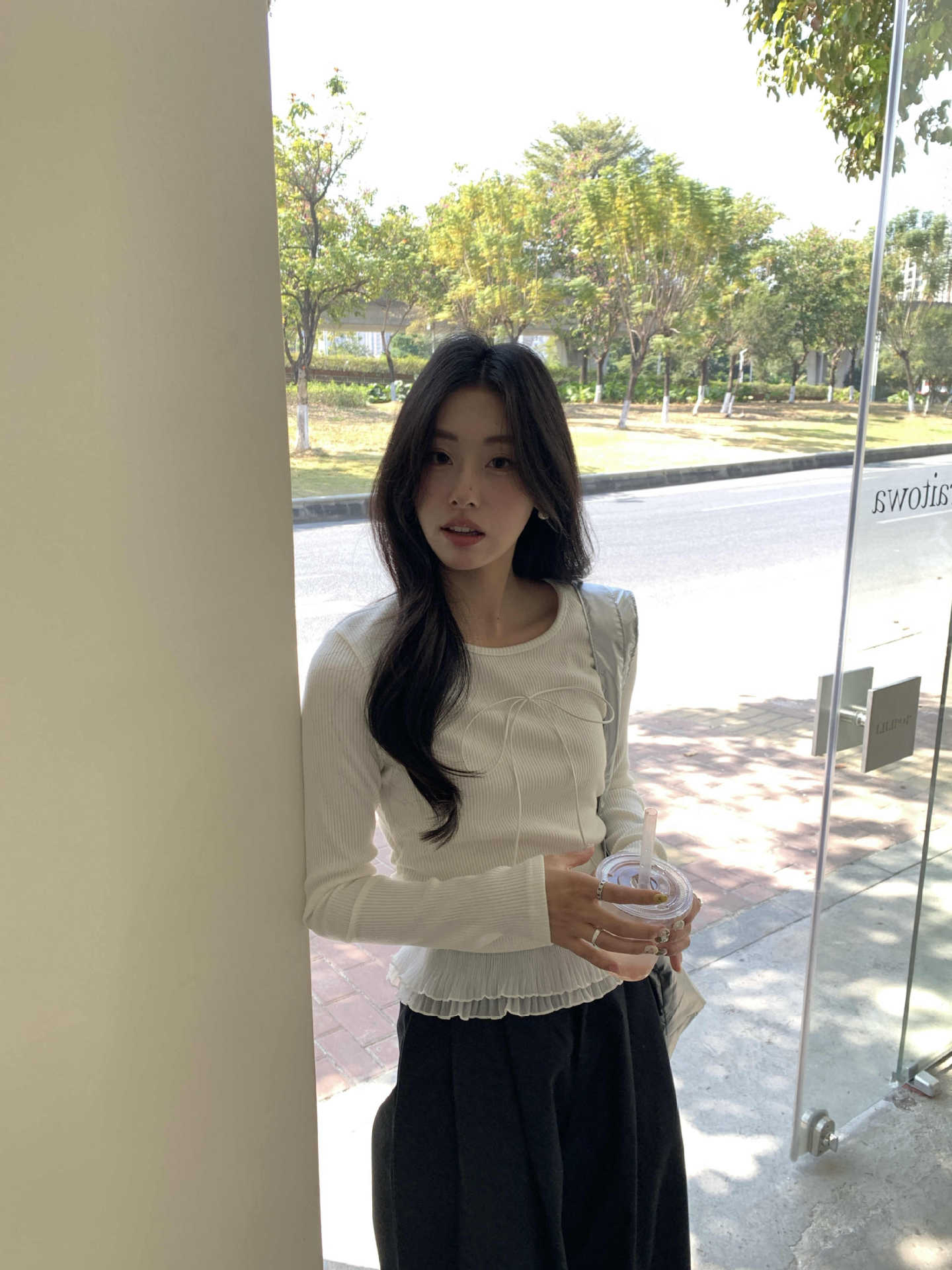 【H5063】實拍春夏氣質款蝴蝶結蕾絲長袖T恤250224