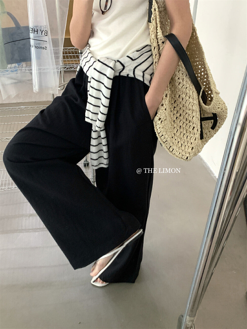 【L8327】實拍夏季亞麻垂感直筒高腰長褲250505