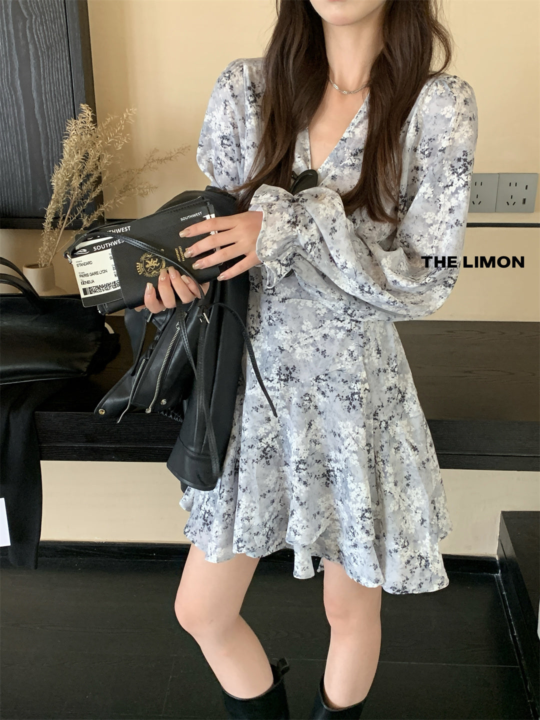 【L9072】實拍檸檬家法式甜美雪紡碎花收腰顯瘦短洋裝250901