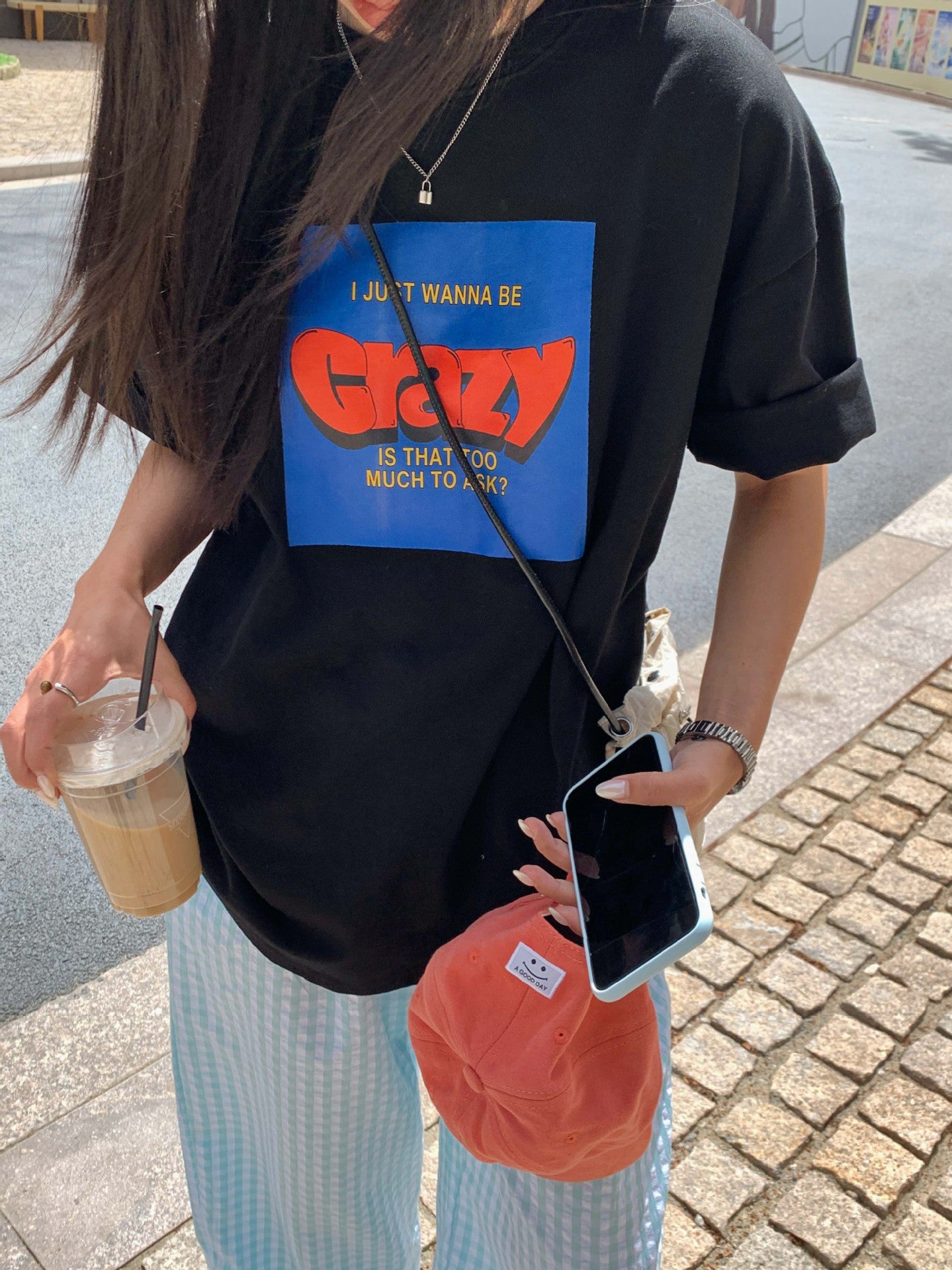 【H5211】實拍美式撞色字母印花寬鬆圓領短袖T恤250422