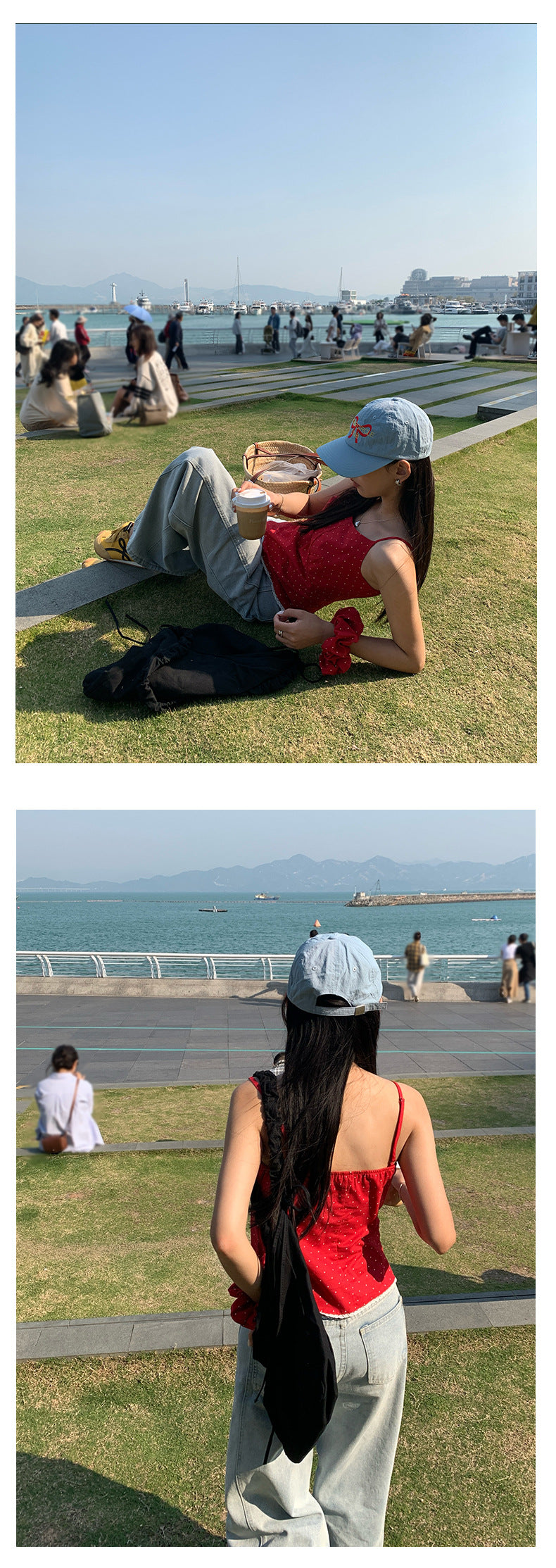 【H5159】實拍夏天棉麻點點吊帶背心+髮圈250331