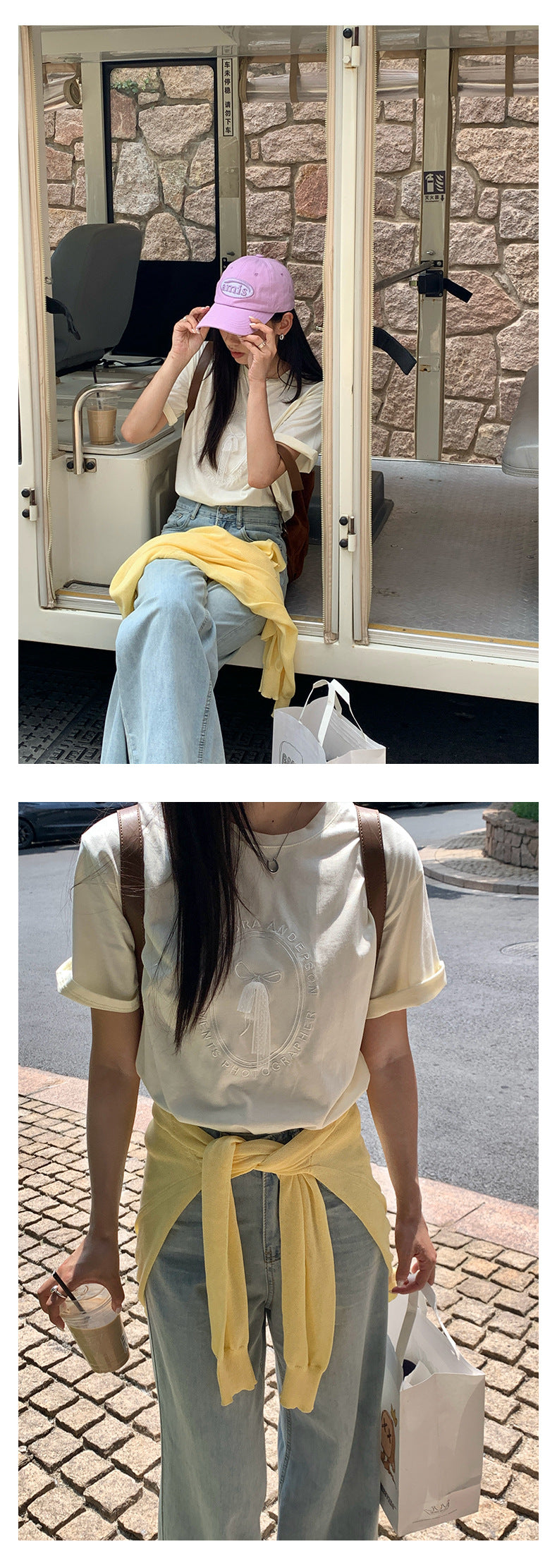 【H5215】實拍夏季甜美氣質|蝴蝶結刺繡圓領短袖T恤250429