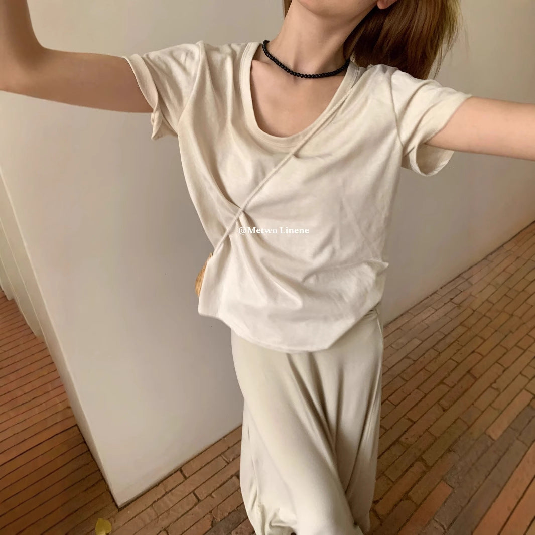 【L08243】實拍Hers夏季純色雪花苧麻短袖T恤250505