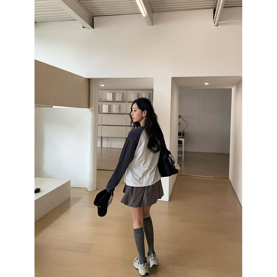 【H5419】實拍韓系美少女工裝褶皺高腰花苞裙250909