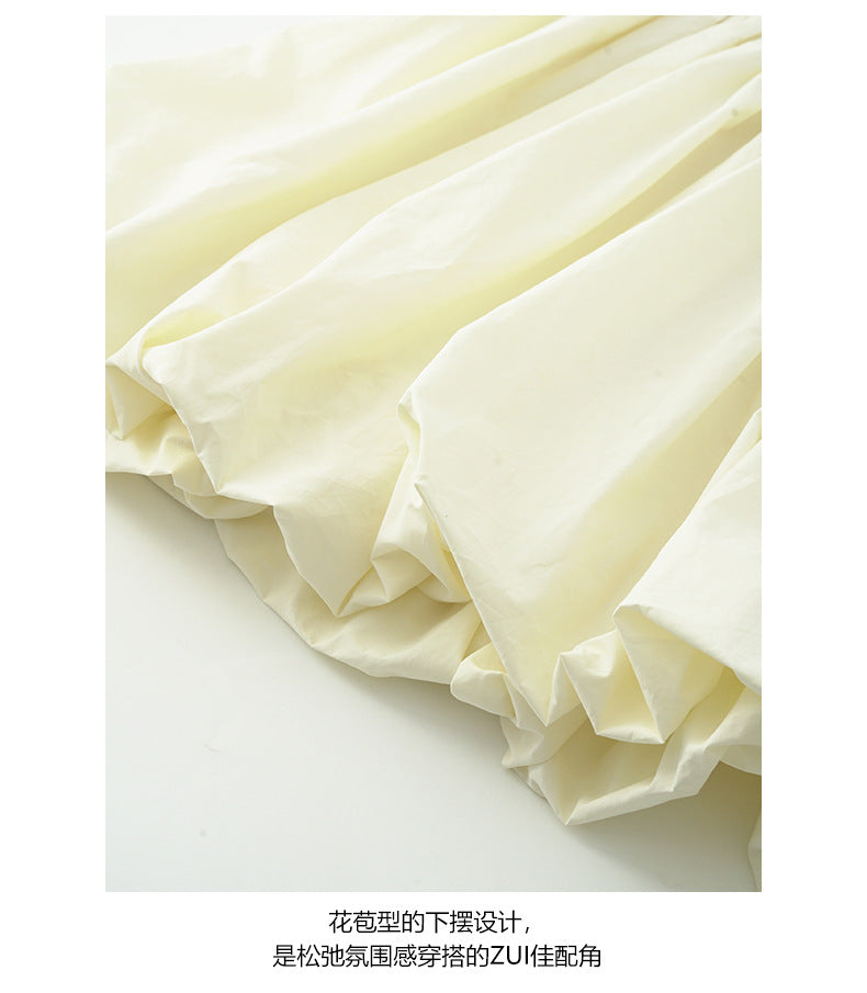 【H5340】實拍簡約時髦平口花苞長上衣250624