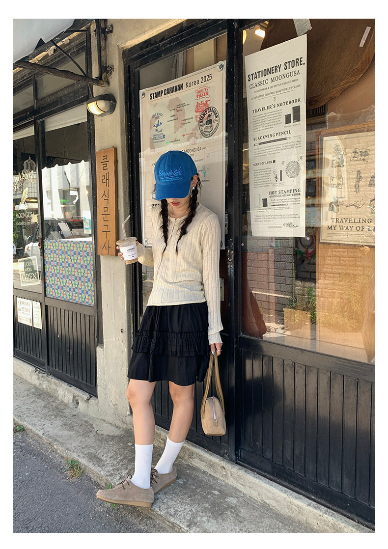 【H5378】實拍韓版甜美芭蕾風蛋糕A字裙250902