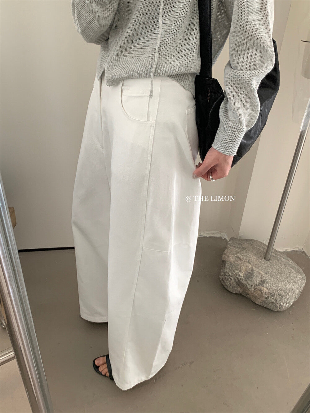 【L8200】實拍檸檬寬鬆顯瘦九分闊腿彎刀褲250414