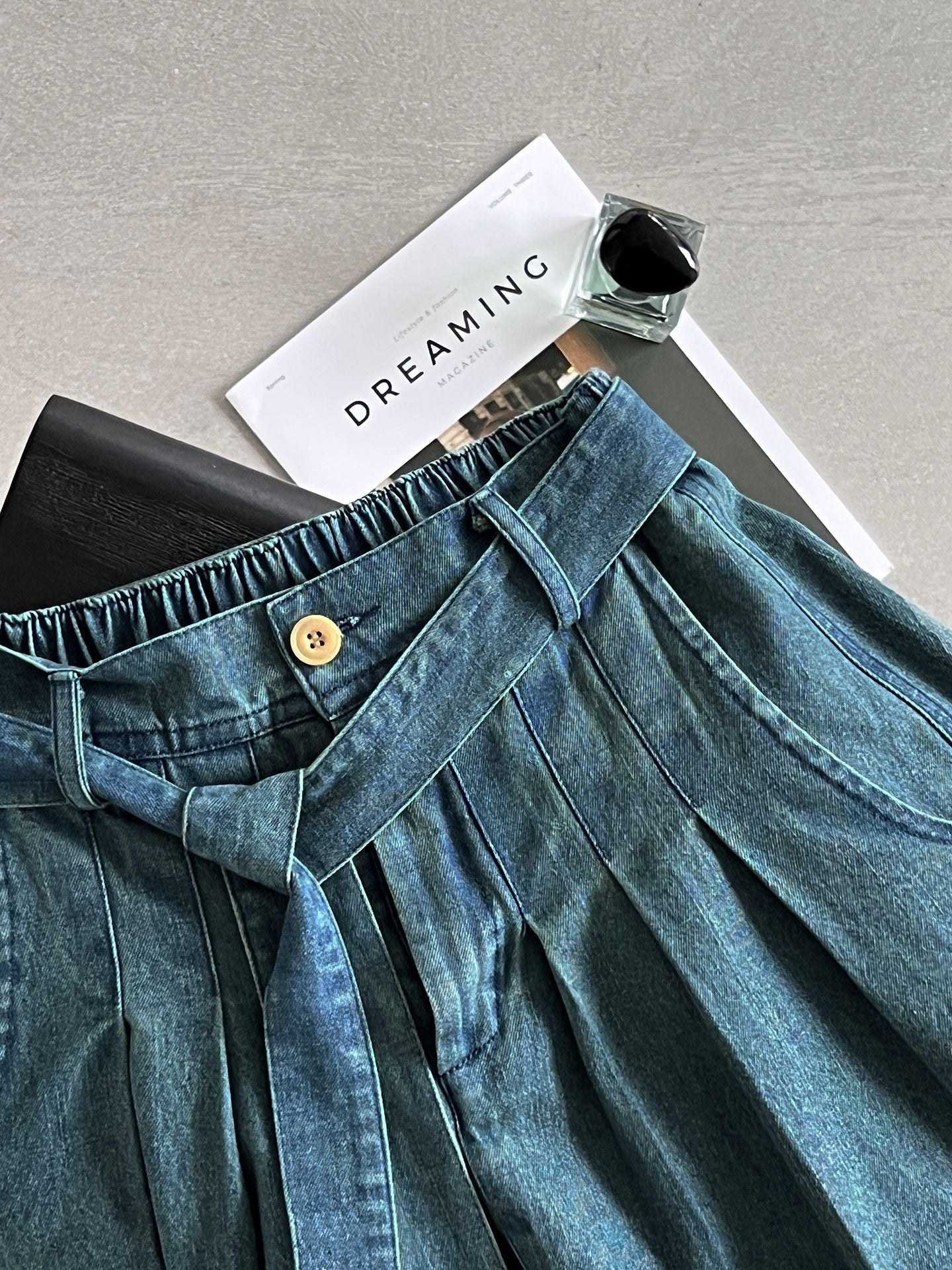 【cimz6517】實拍韓系簡約休閒風✨高腰顯瘦綁帶A字長版牛仔裙260409