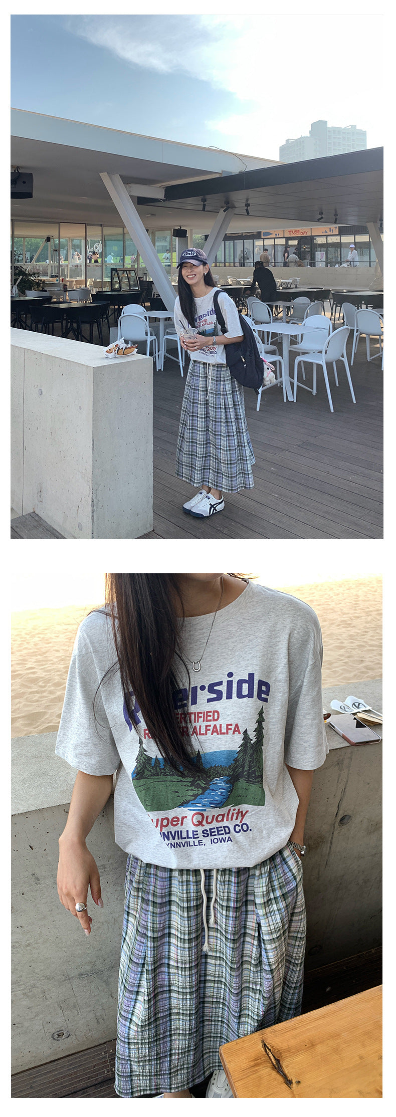 【H5279】實拍夏季復古清新感口袋格紋裙(鬆緊腰)250603