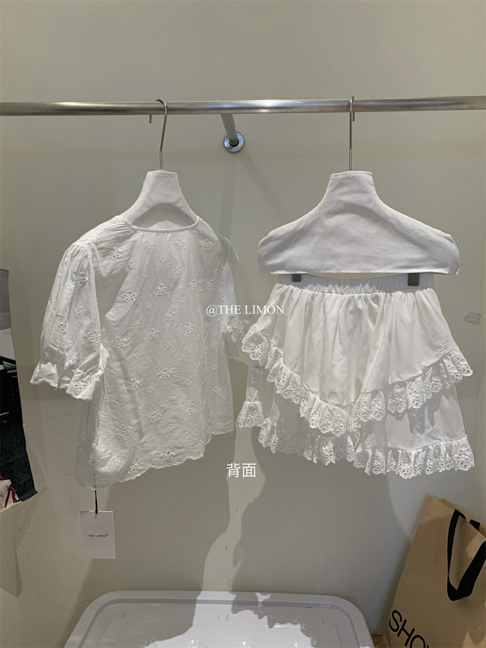 【L8679】實拍檸檬重工水溶刺繡上衣+蕾絲花邊裙 套裝250519