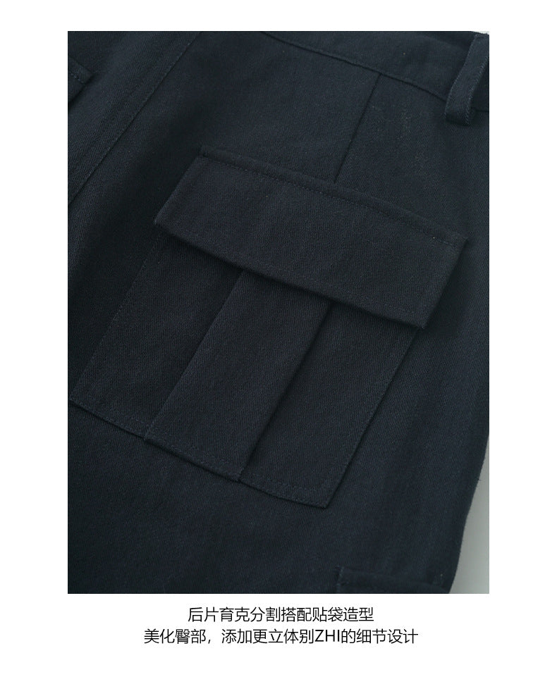 【H5392】實拍美式復古深藍直筒工裝褲250902